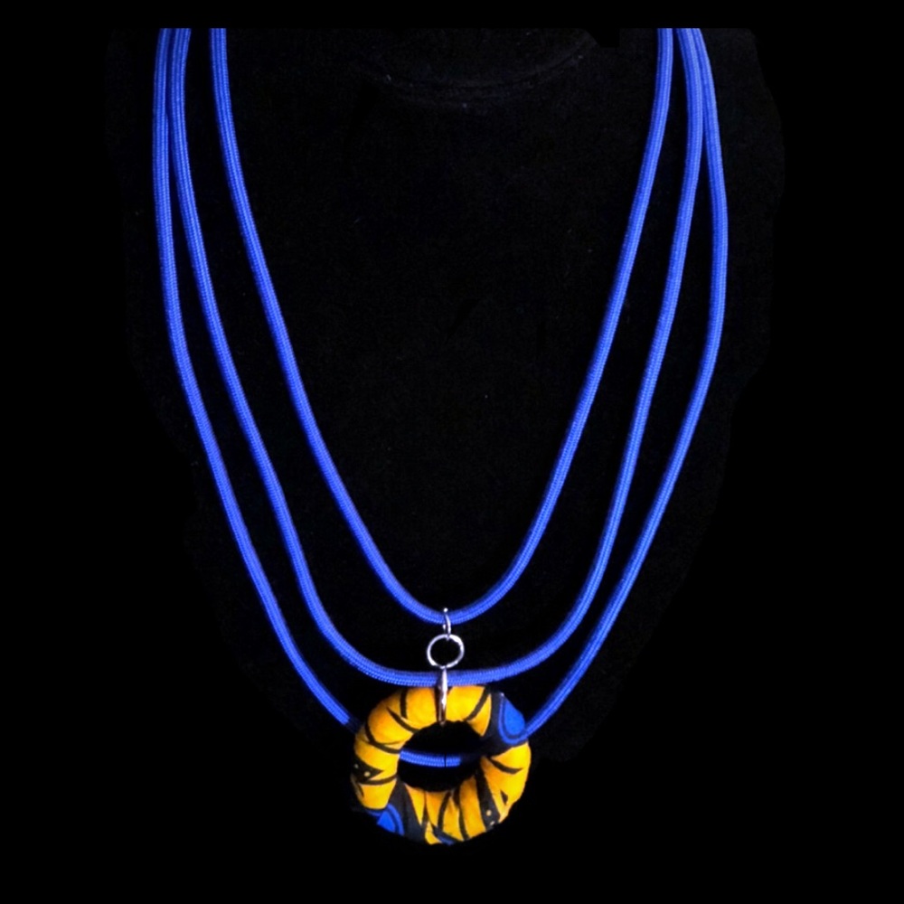 Handmade Beautiful Blue & Gold Ankara Necklace Set